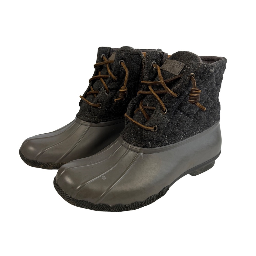 Sperry Top Sider Waterproof Rubber Duck Boots Quilted Wool Blend Gray Women 6.5